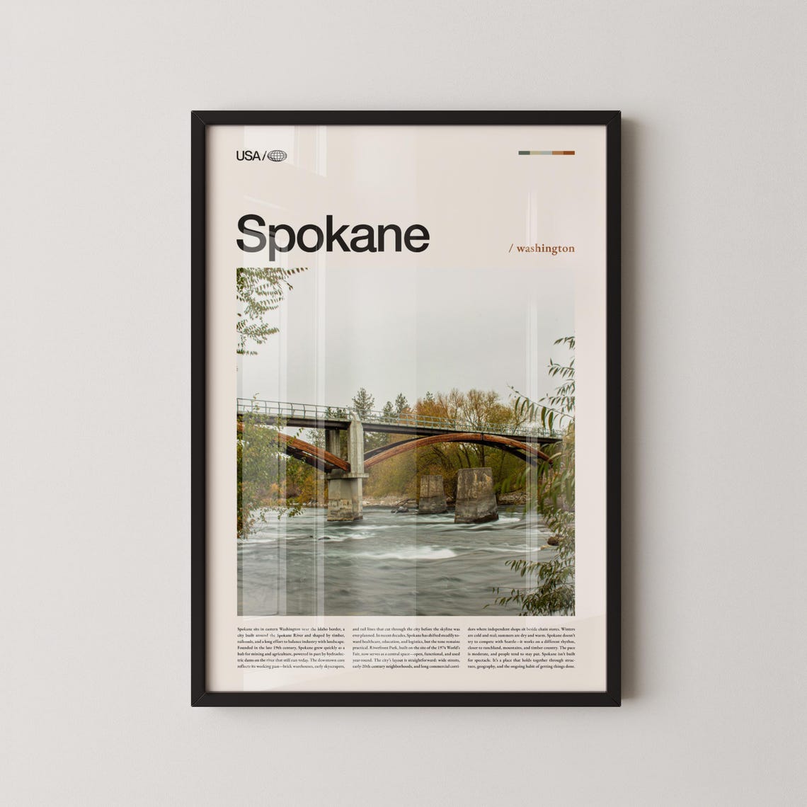 Spokane Washington Stone Arch Bridge River Horizontal Travel Poster