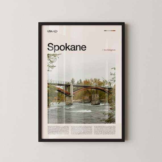 Spokane Washington Stone Arch Bridge River Horizontal Travel Poster