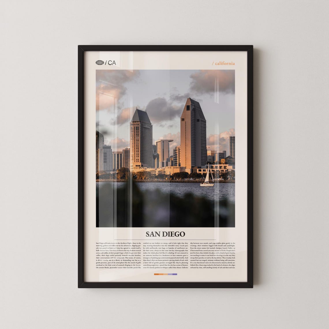 San Diego Skyline at Sunset Editorial Style California Travel Poster