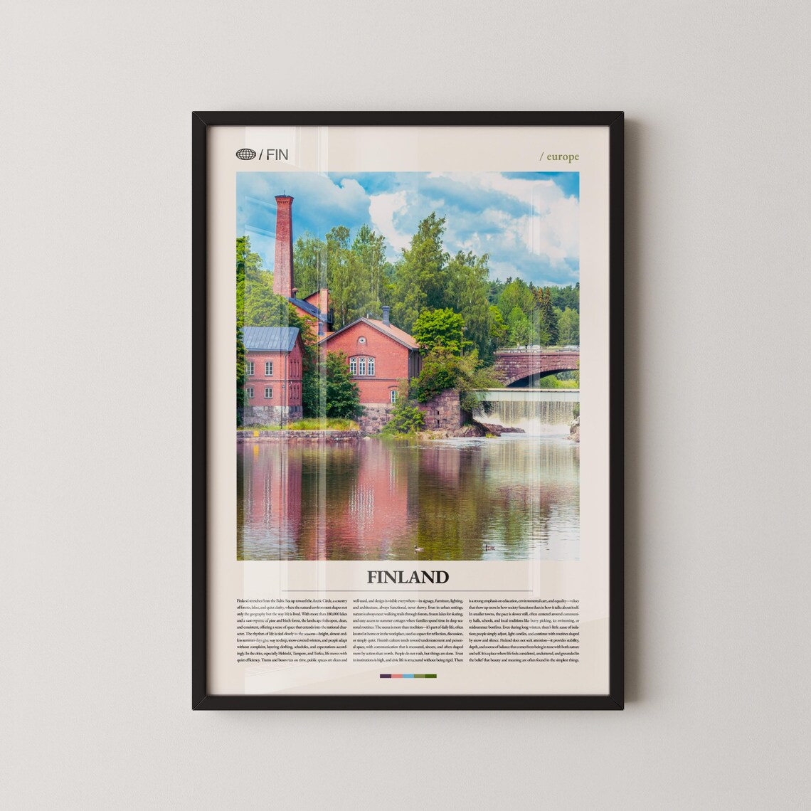 Finland Red Brick Riverside Mill Summer Water Travel Photo Poster