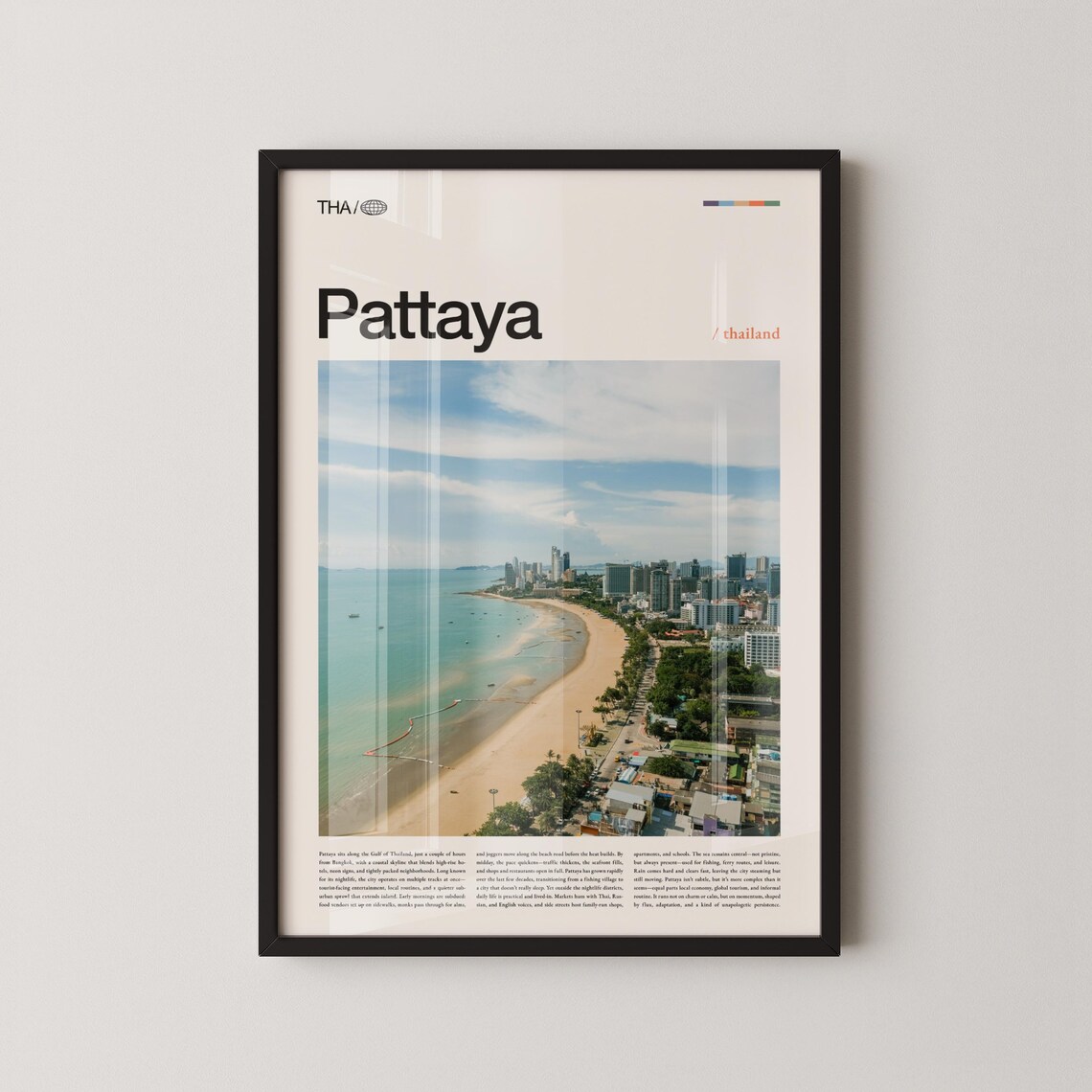 Pattaya Thailand Travel Poster with Beach Aerial Cityscape and Coastline