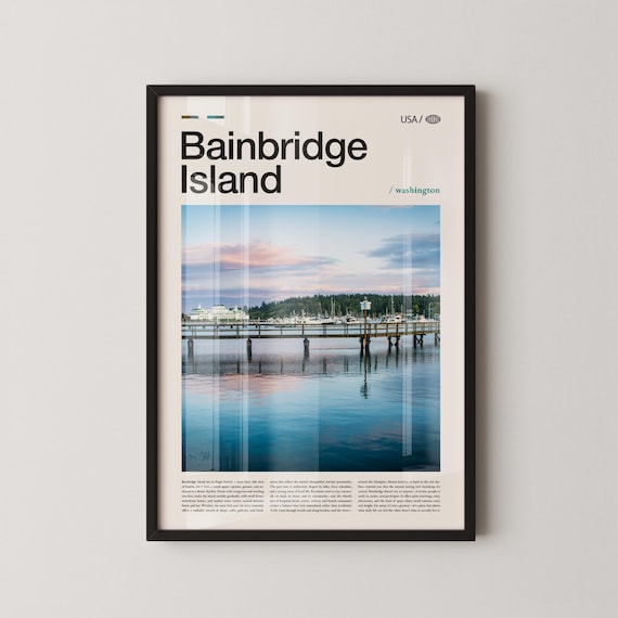 Bainbridge Island Washington Pier Reflection Travel Poster Wall Artwork