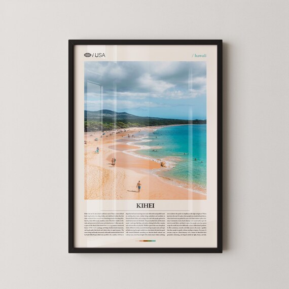Kihei Hawaii Beach Aerial View Tropical Shoreline Surf Travel Poster