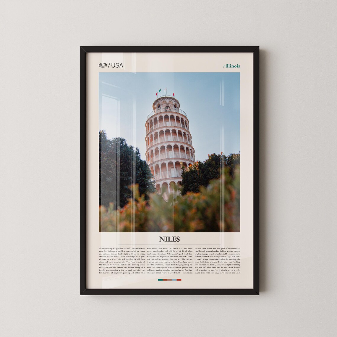 Niles Illinois Leaning Tower of Pisa Replica Photo Travel Poster