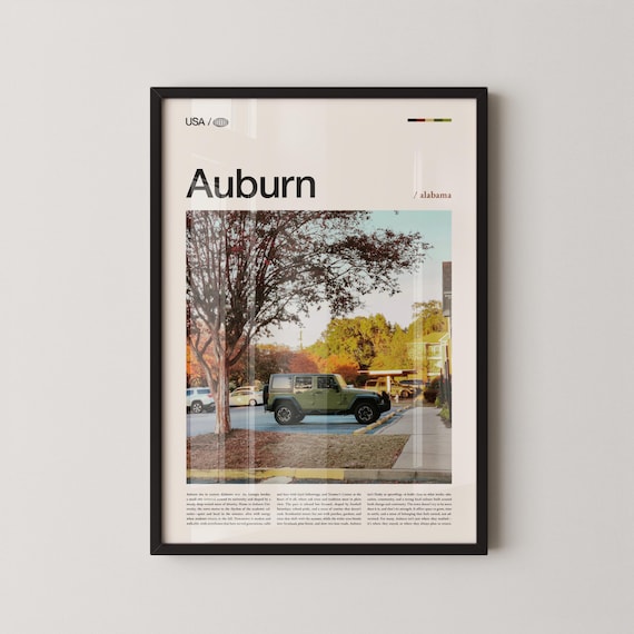 Auburn Alabama Street Scene Jeep Photo Southern Travel Poster