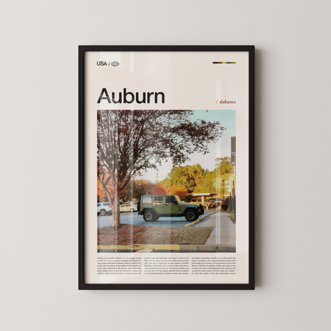 Auburn Alabama Street Scene Jeep Photo Southern Travel Poster