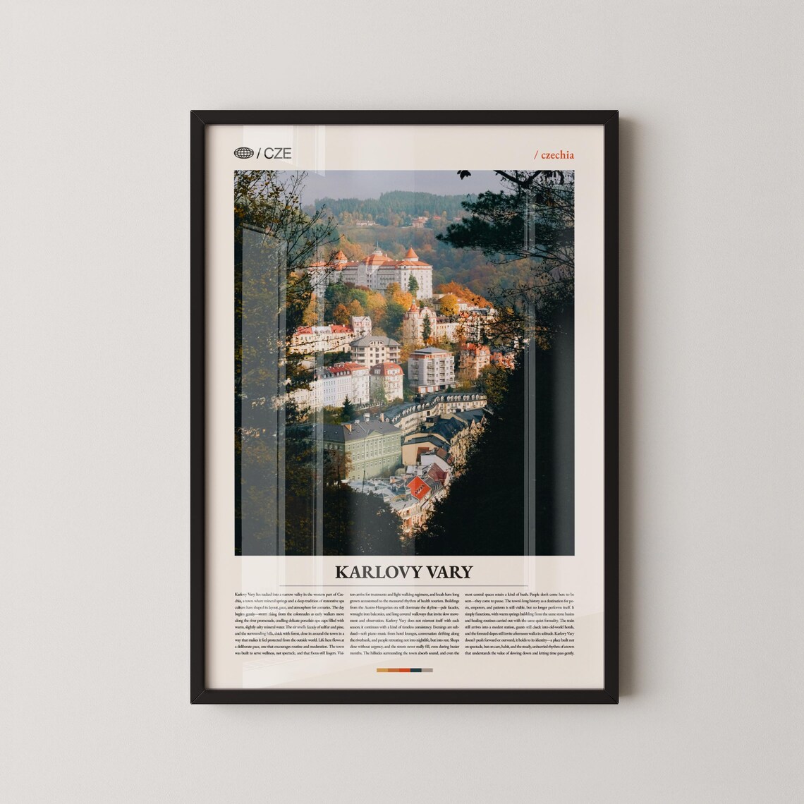 Karlovy Vary Red Roofs Valley Town Bottom Title Czechia Travel Poster