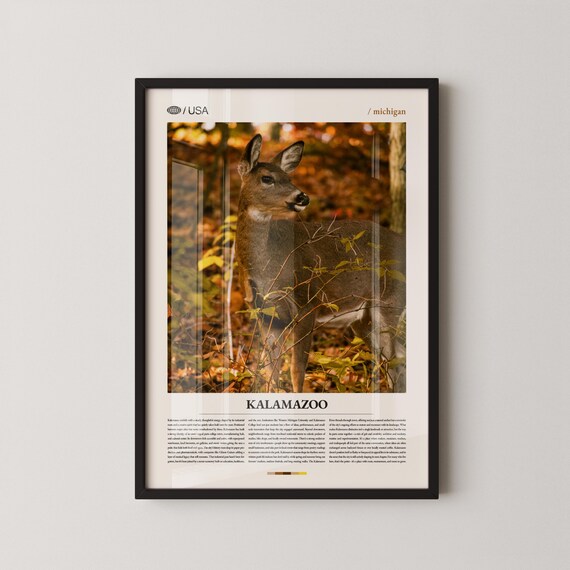 Kalamazoo Michigan Deer Autumn Forest Wildlife Nature Travel Poster