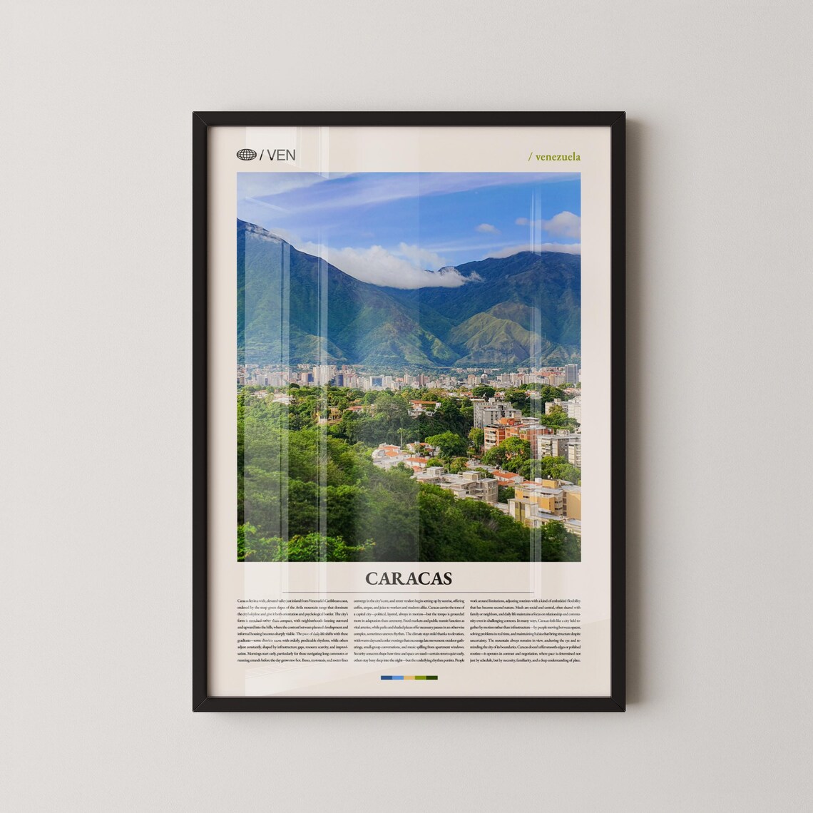 Caracas Venezuela City Under Green Avila Mountains Travel Poster