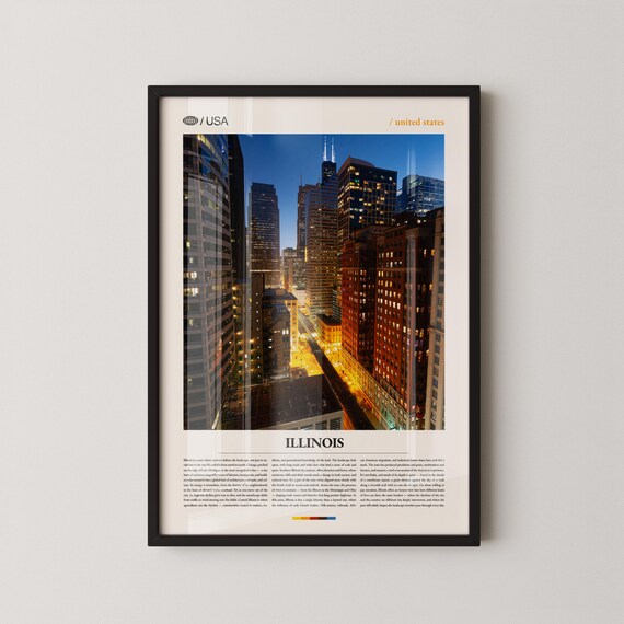 Illinois Chicago Skyscrapers Twilight Cityscape Travel Poster