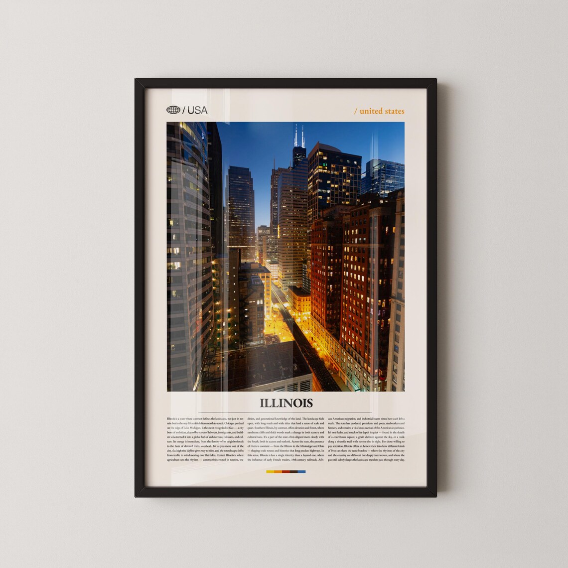 Illinois Chicago Skyscrapers Twilight Cityscape Travel Poster