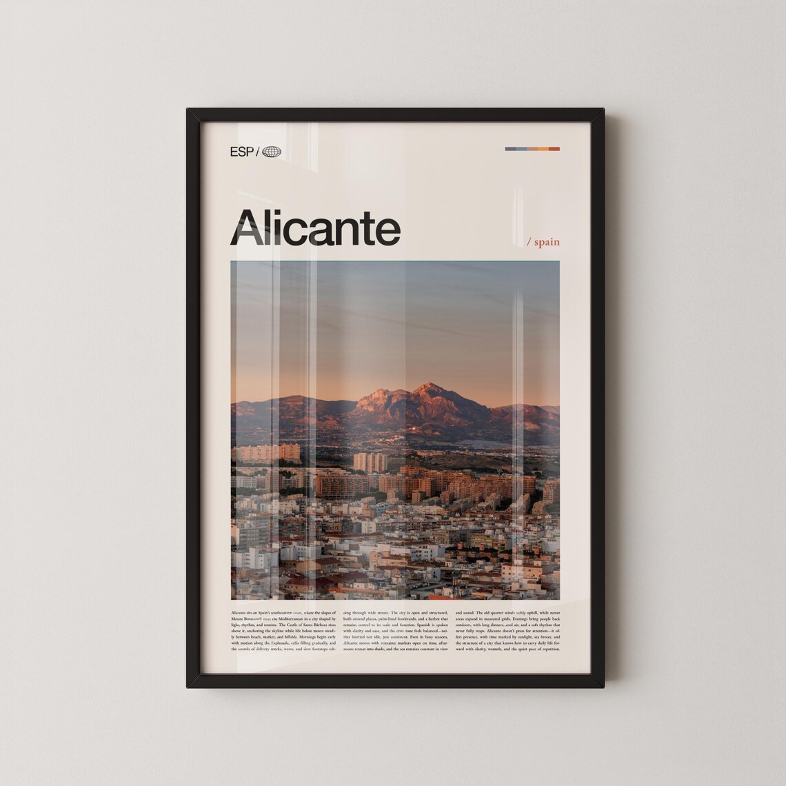 Alicante Spain Sunset Mountain Skyline Editorial Travel Photography Poster