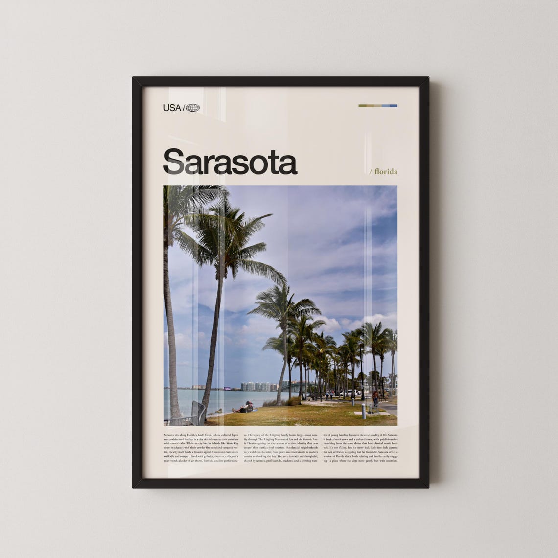 Sarasota Florida Palm Lined Waterfront Photo Top Titled Travel Poster