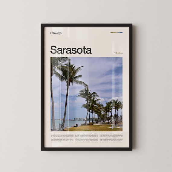 Sarasota Florida Palm Lined Waterfront Photo Top Titled Travel Poster