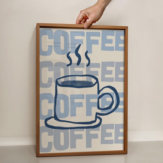 Coffee Print Trendy Kitchen Wall Art Retro Coffee Poster Trendy Kitchen Print Modern Kitchen Print Blue Kitchen Decor Wall Art