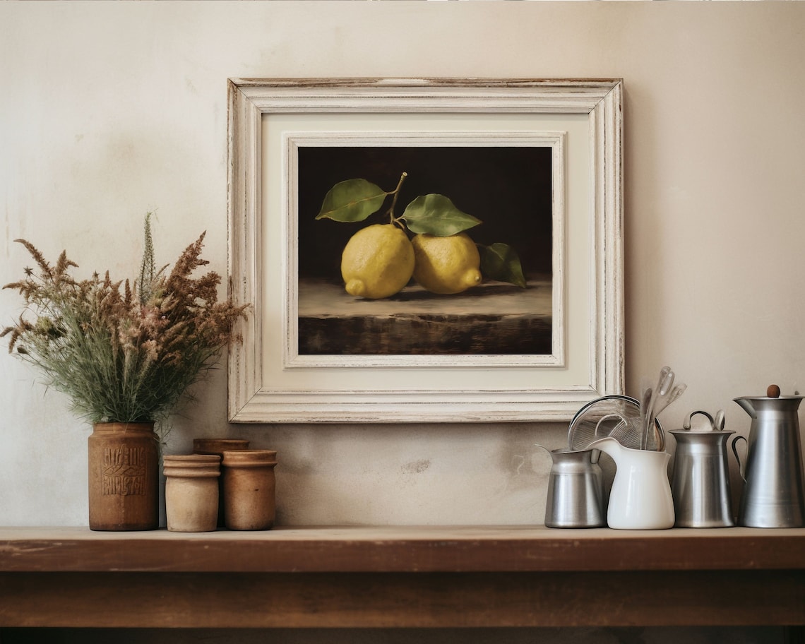 Lemon Still Life, Vintage Citrus Oil Painting Art Print - Image 3