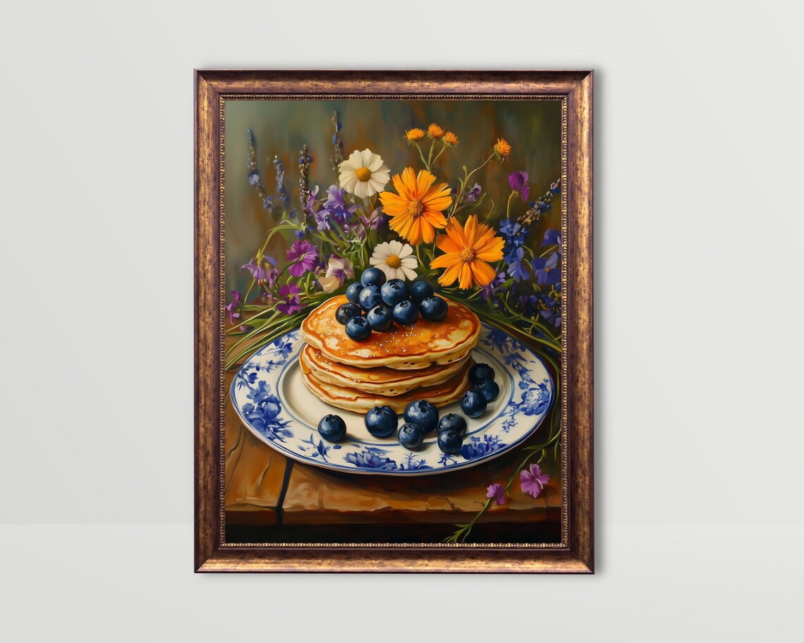 Pancakes Vintage Still Life, Whimsical Food Art Print