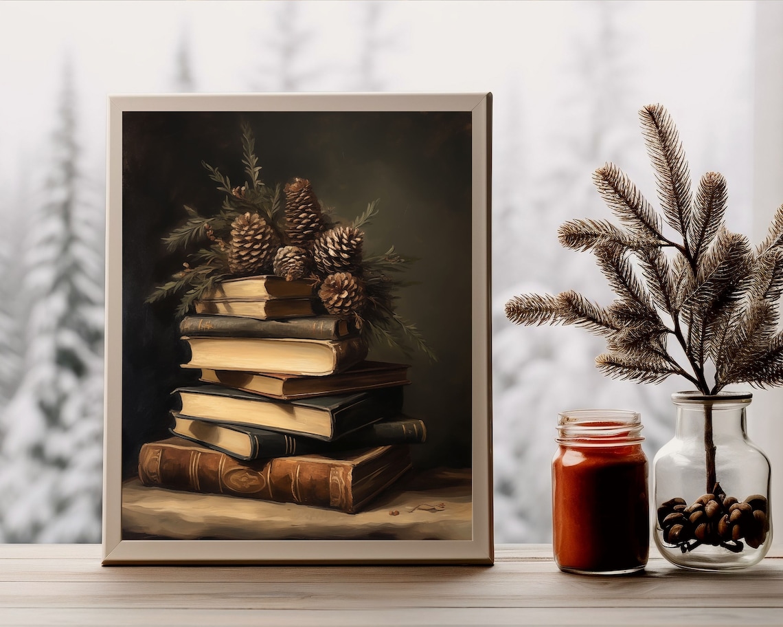 Vintage Books Dark Academia Winter Still Life Art Print - Image 4