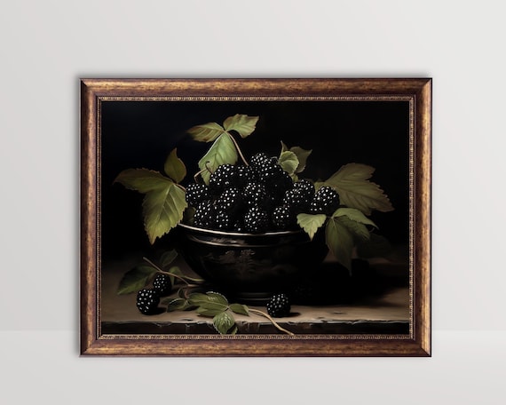 Blackberry Vintage Gothic Still Life Oil Painting Print