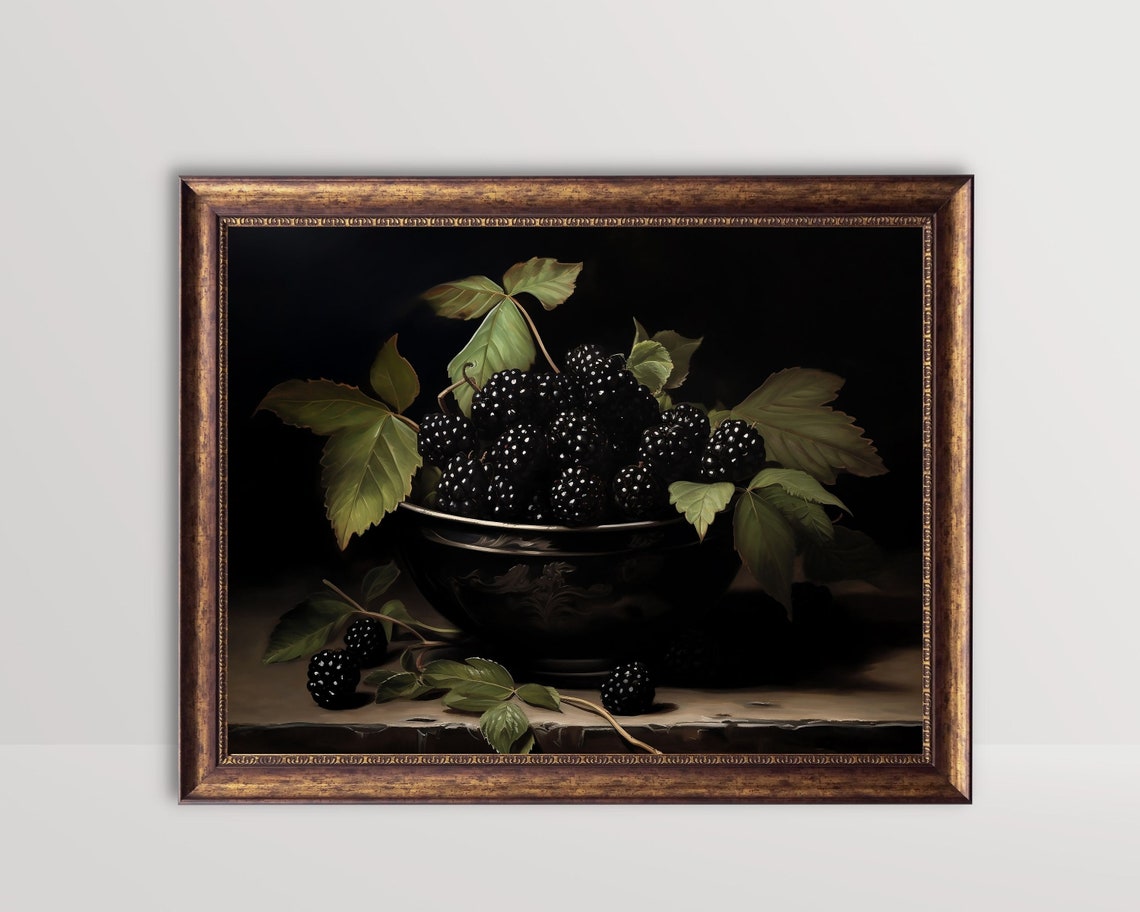 Blackberry Vintage Gothic Still Life Oil Painting Print
