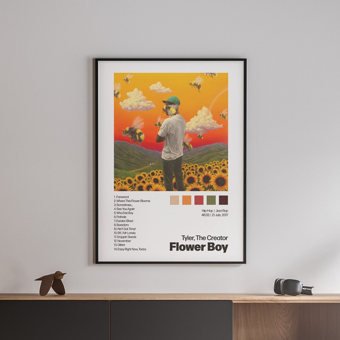 Tyler The Creator Flower Boy Album Tracklist Bee Sunflower Art Poster