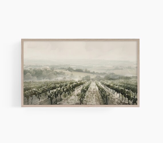 Misty Vineyard Rows Rolling Hills Morning Wine Country Landscape Poster