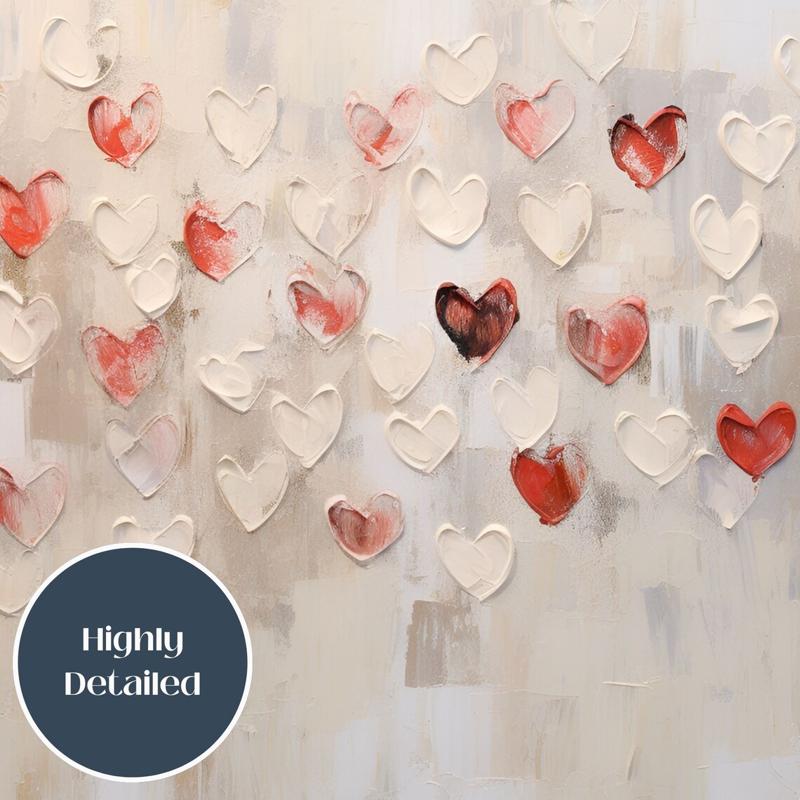 Impasto Hearts Red White Valentine Day Art Print - Image 3