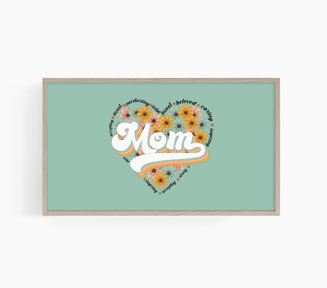 Mom Floral Heart Retro Typography Mint Green Mothers Gift Poster
