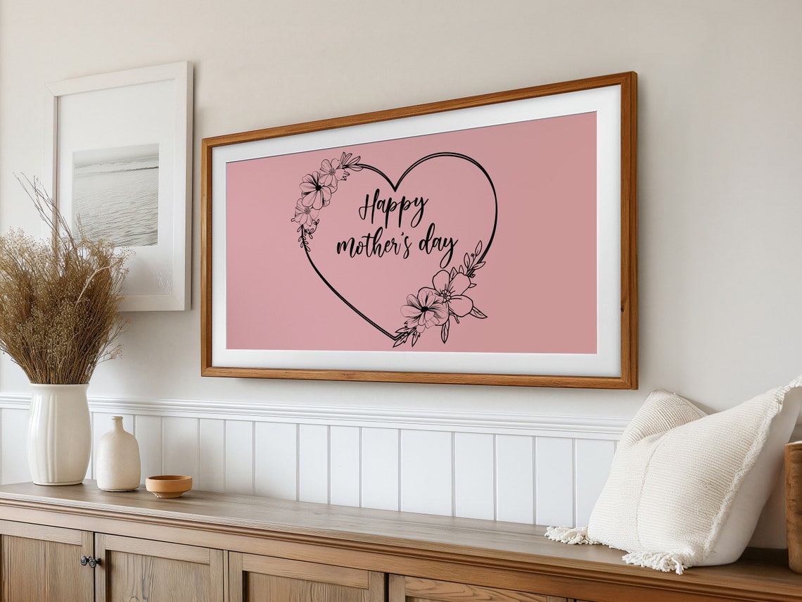 Happy Mothers Day Floral Heart Pink Script Typography Poster - Image 2