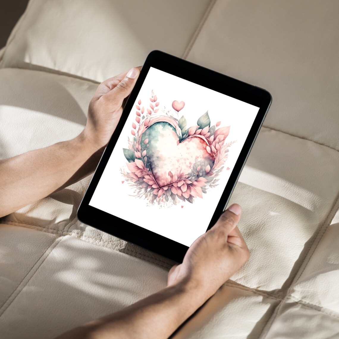 Floral Watercolor Heart iPad Wallpaper Screensaver Design Poster - Image 2