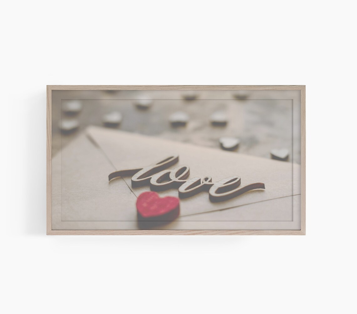 Wooden Love Script Lettering Envelope Red Heart Valentine Poster