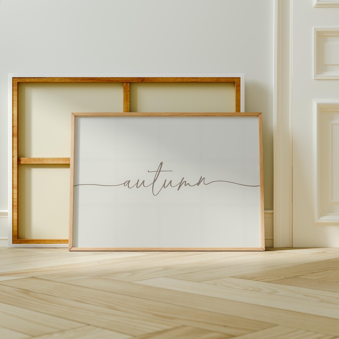 Autumn Script Simple Cream Fall Word Sign Neutral Farmhouse Minimal Wall Art