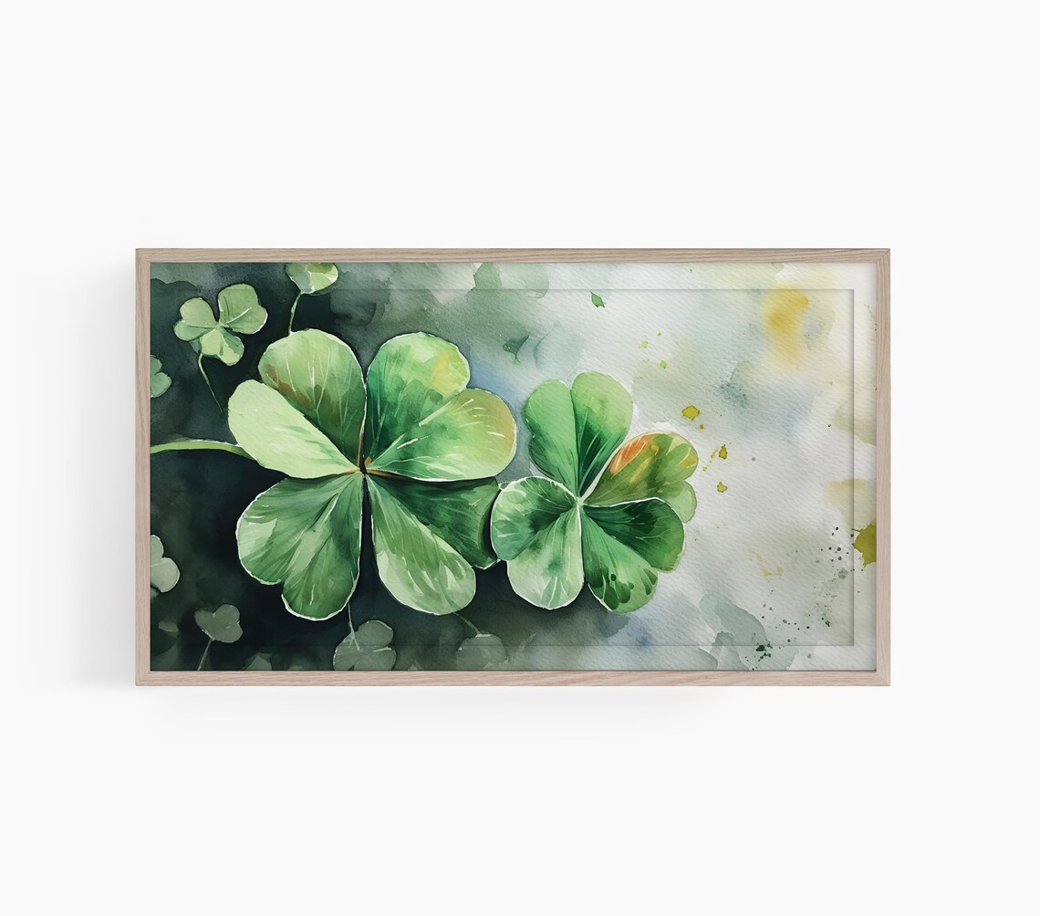 Fresh Lush Green Clover Leaves Watercolor Botanical Duo Art Poster