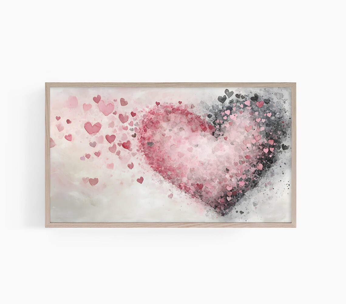 Watercolor Heart Collage Pink Romantic Falling Hearts Love Poster