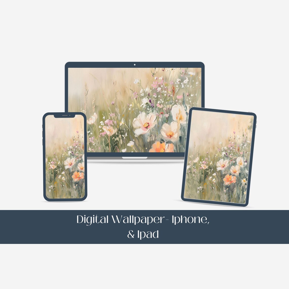 Spring Wildflowers Wallpaper, Soft Pastel Watercolor Art Print