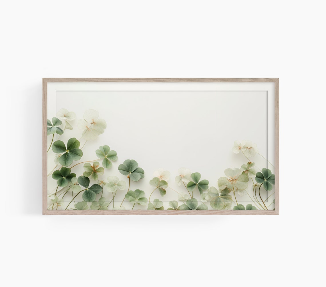 Fresh Green White Clover Border Minimal Botanical Art Poster