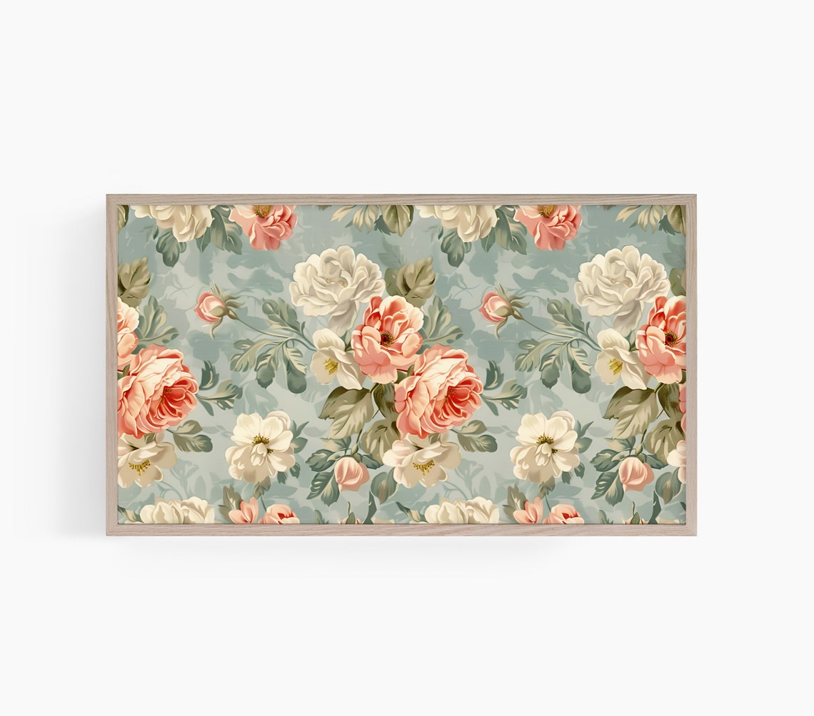 Vintage Rose Floral Pattern Sage Green Shabby Chic Botanical Poster