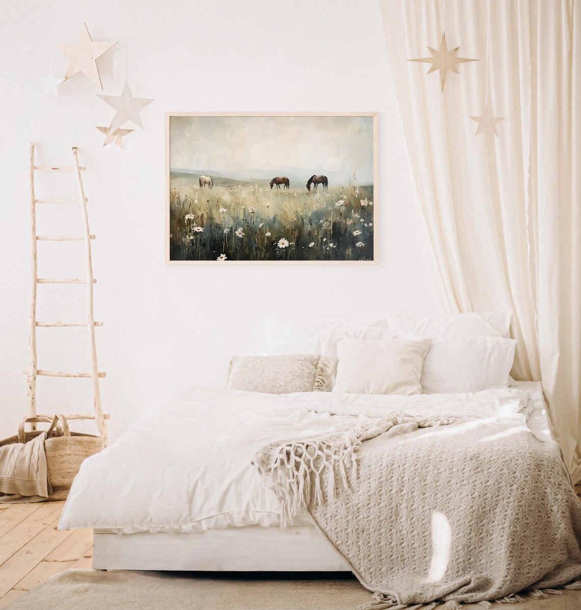 Wild Horses Vintage Horse Painting, Country Farmhouse - Image 3