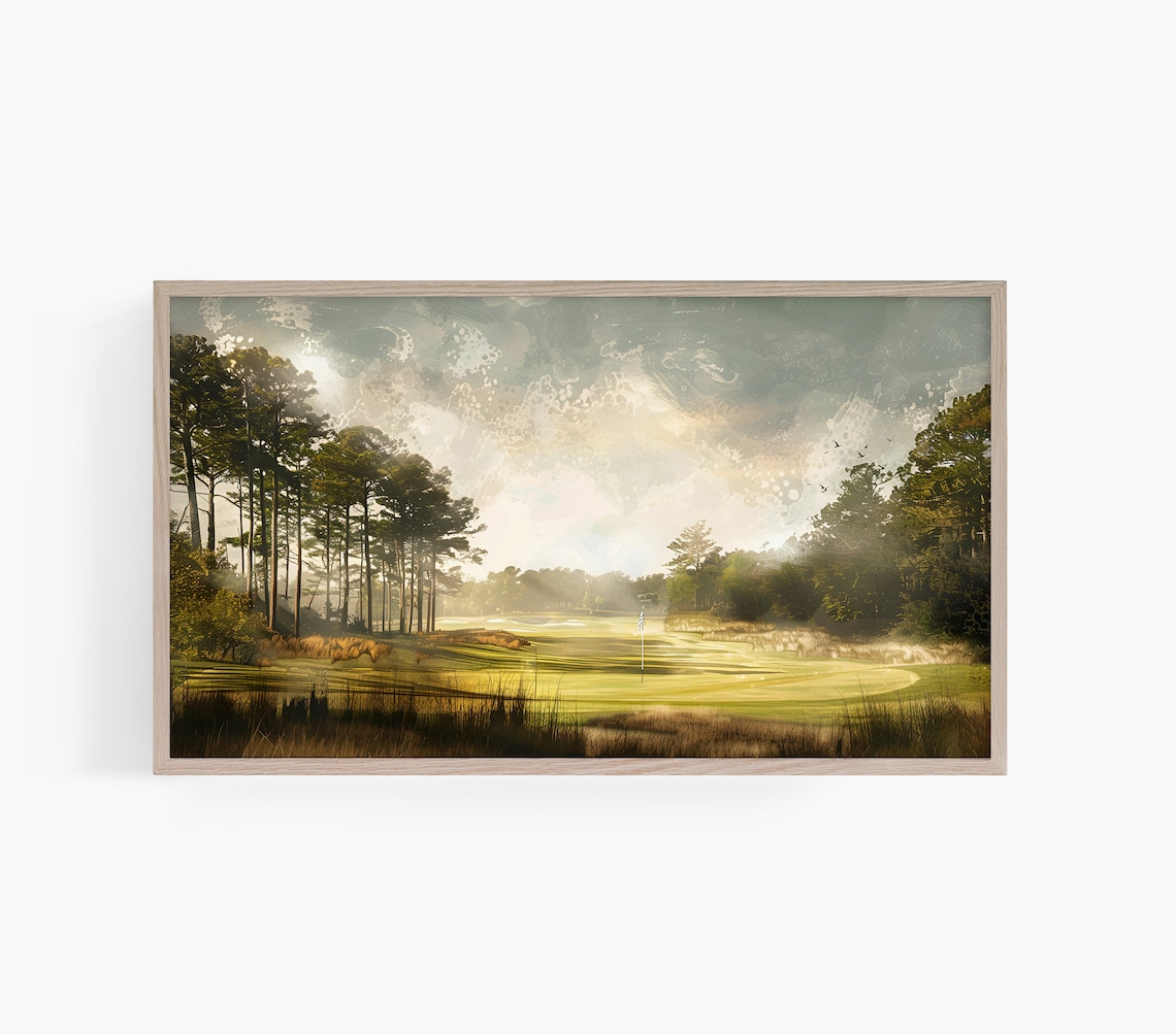 Golden Golf Course Pines Morning Light Fairway Painting Poster