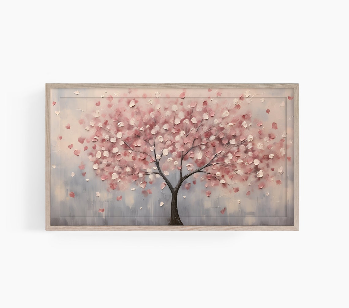 Blush Pink Cherry Blossom Tree Impasto Valentine Love Poster