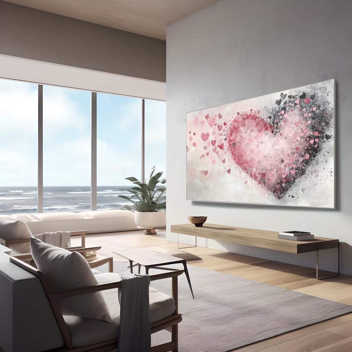 Watercolor Heart Collage Pink Romantic Falling Hearts Love Poster - Image 3