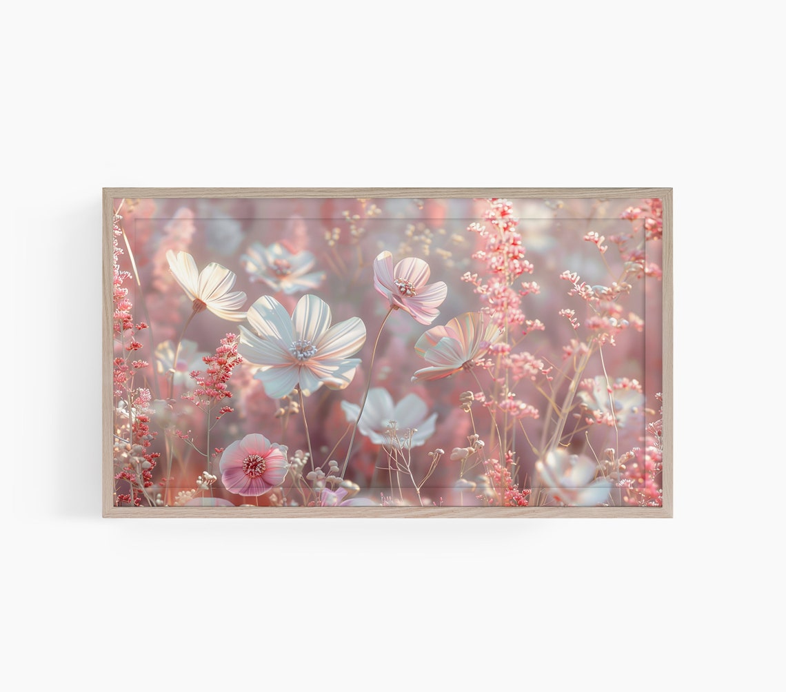 Pink Cosmos Flowers Dreamy Spring Floral Garden Blossom Wall Art