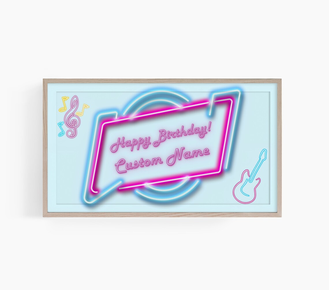 Neon Sign Happy Birthday Custom Name Music Party Retro Poster