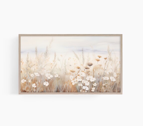 White Wildflower Meadow Neutral Floral Watercolor Art Poster