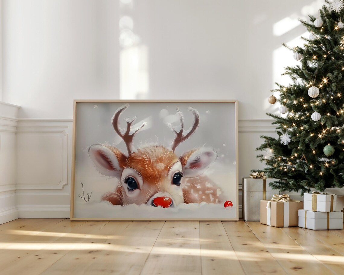 Rudolph Christmas Nursery Art Print, Kids Room Decor