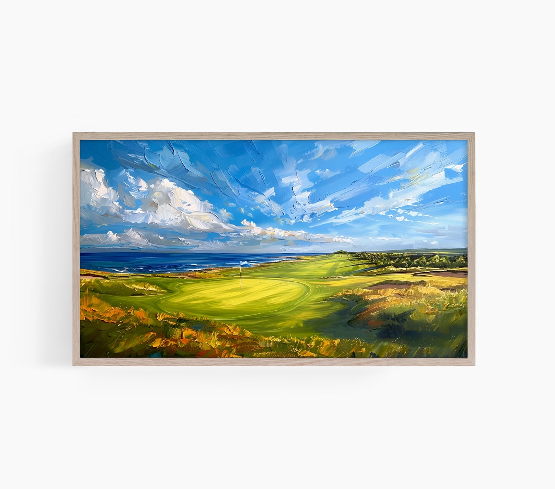 Impressionist Golf Course Fairway Beside the Ocean Painting Poster