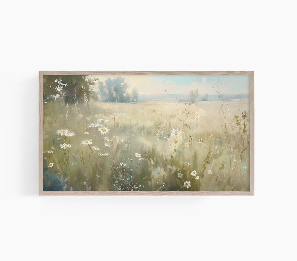 Daisy Meadow Morning Light Impressionist Wildflower Field Poster