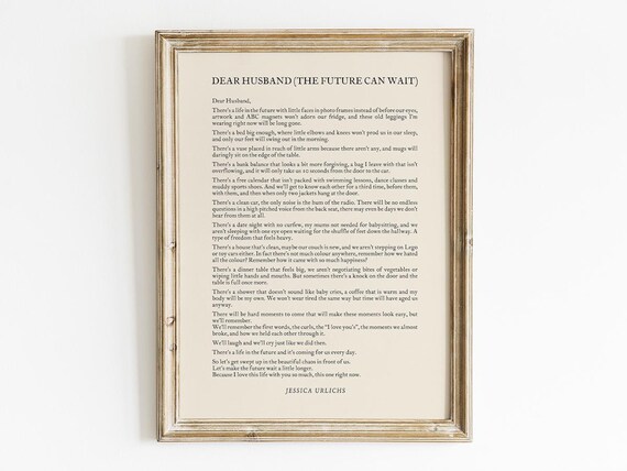 Dear Husband Letter Jessica Urlichs Poem Wall Art Sentimental Love Quote Romantic Anniversary Gift Vintage Typography Decor