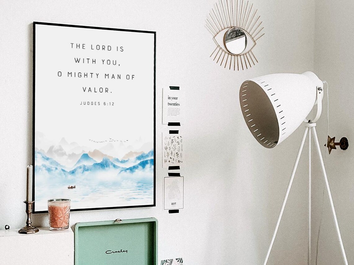 The Lord Is With You Judges 6 12 Watercolor Mountain Lake Bible Poster - Image 3