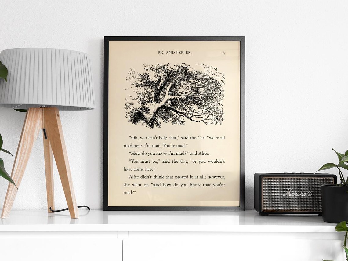 Alice in Wonderland Were All Mad Here Cheshire Cat Book Poster - Image 2